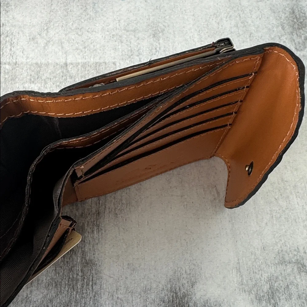 PATRICIA NASH Reiti Bi-Fold Tooled Cognac Brown Leather RFID Wallet Nib